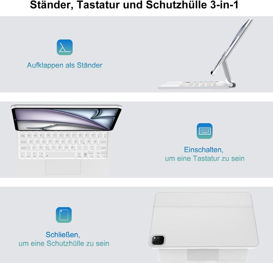 JADEMALL Magic Keyboard for iPad Air 11" M4 2026/M3 2025/M2 2024 - Deutsches QWERTZ Layout Floating