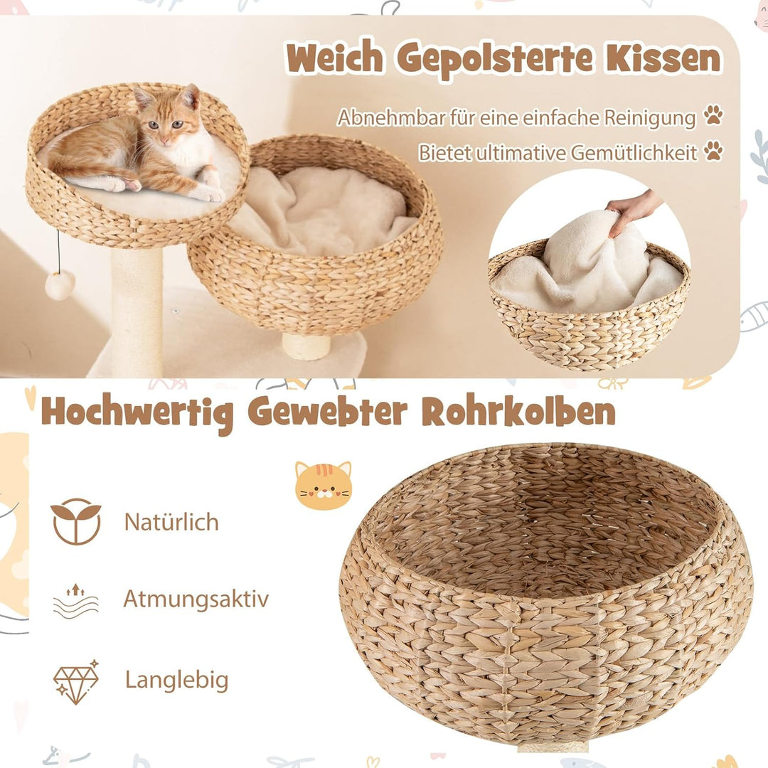 COSTWAY 104cm Kratzbaum, Katzenbaum klein, Katzenkratzbaum mit Sitzstange, Korb, Sisalpfählen, Sisal