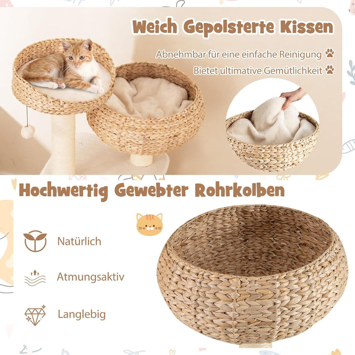COSTWAY 104cm Kratzbaum, Katzenbaum klein, Katzenkratzbaum mit Sitzstange, Korb, Sisalpfählen, Sisal