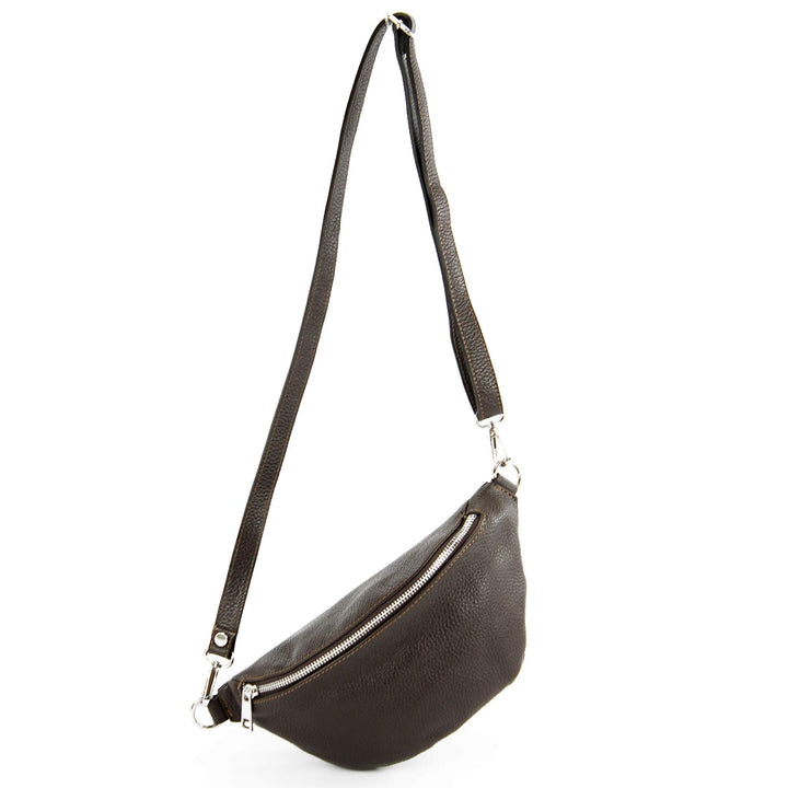 modamoda de - T211 - ital. Hüfttasche Bauchtasche Brusttasche Medium aus weichem Leder, Farbe:Dark C