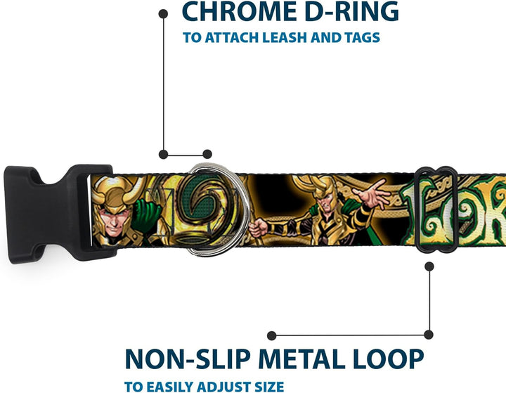 Hundehalsband, Kunststoff, mit Clip, Loki-Posen, Schwarz, Gold, Grün, 38,1 bis 66 cm, 2,5 cm breit 1