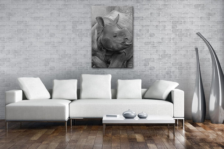 deyoli lustiges Rhinoceros Format: 80x60 Effekt: Schwarz/Weiss als Leinwand, Motiv fertig gerahmt au