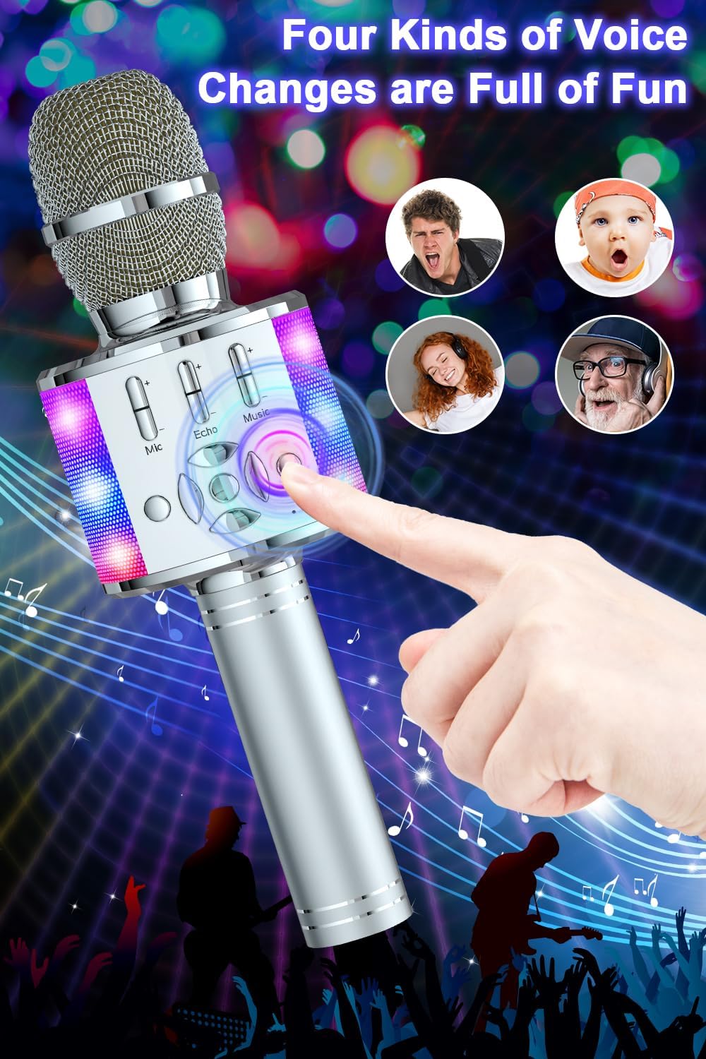 BONAOK Karaoke Mikrofon Bluetooth, 4 in 1 Drahtlos Karaoke Mikrofone, LED Kinder Karaoke Mikrofon La