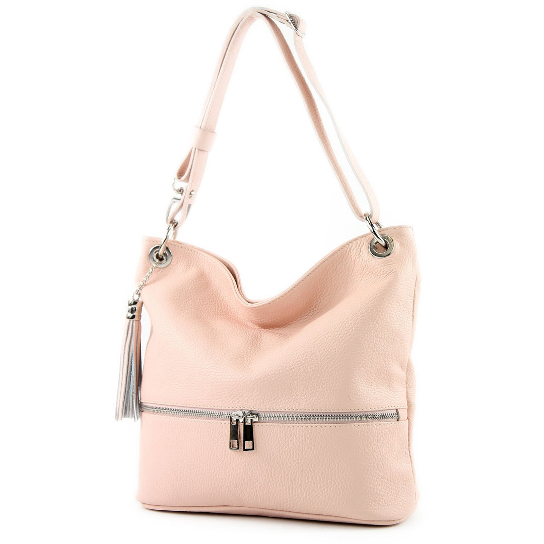 modamoda de - T143 - ital. Leder Schultertasche Umhängetasche Rosa, Rosa