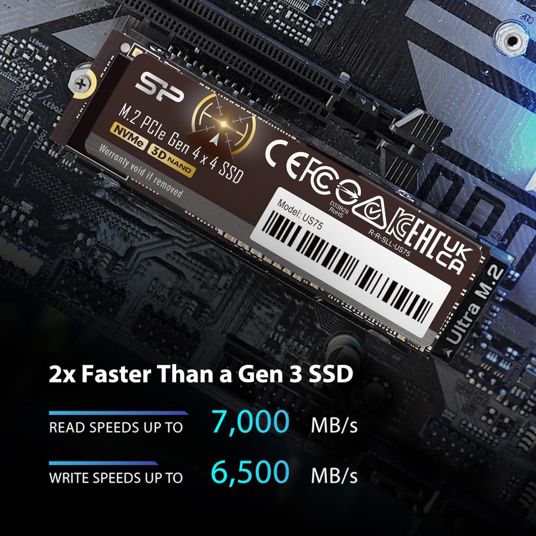 Silicon Power 2TB US75 NVMe 4.0 Gen4 PCIe M.2 SSD R/W up to 7,000/6,500 MB/s (SP02KGBP44US7505), 2TB