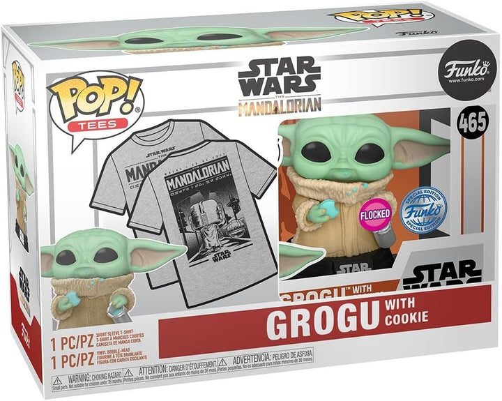 Funko Pop! & Tee: Mando - Grogu with Cookie (The Child, Baby Yoda) mit Cookie - Large - (L) - Star W
