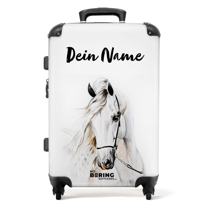 NoBoringSuitcases.com® Kinderkoffer Mädchen - Weisses Pferd - Koffer Kinder Mädchen - Koffer persona