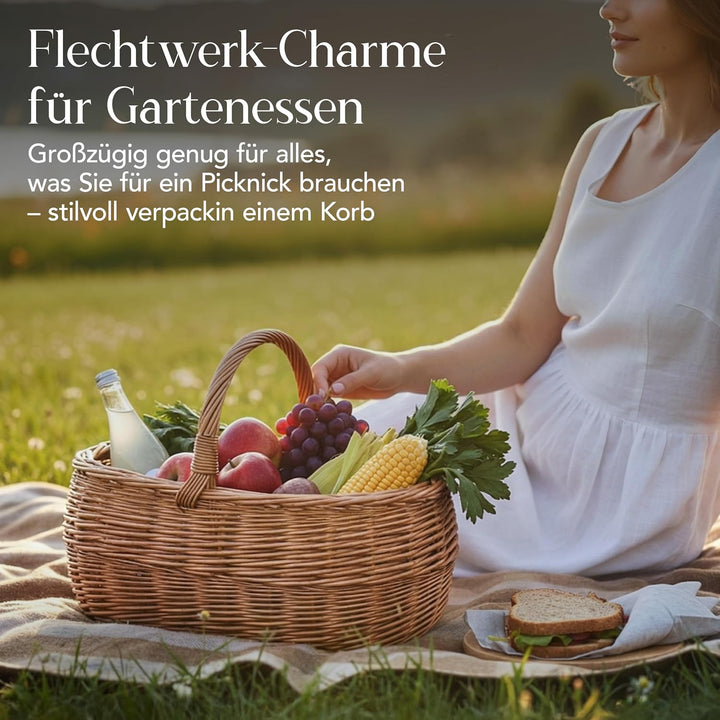 Creative Home Grosser Picknickkorb Weidenkorb mit Henkel Einkaufskorb | 47 x 31 x 36 cm | Naturbraun