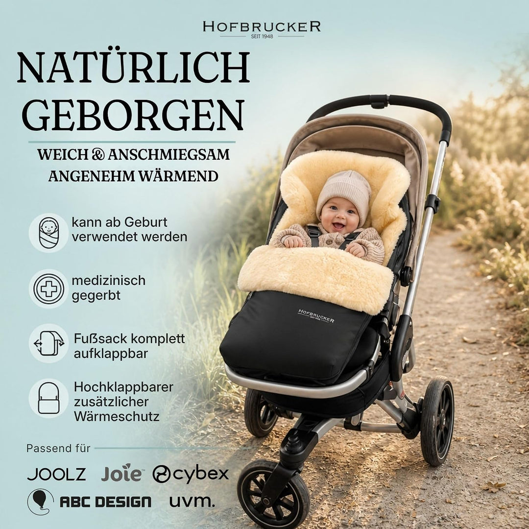 Hofbrucker Lammfell-Fusssack Putzi Kinderwagen, Buggy/Winterfusssack wind- &amp; wasserabweisend/Warmer