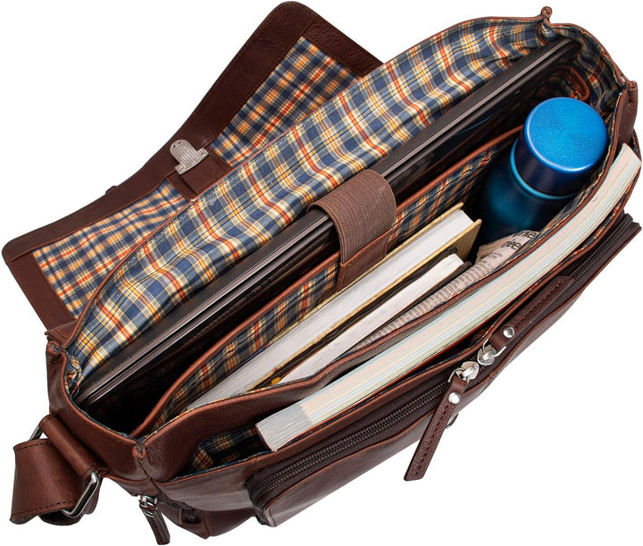 Marc Peter® Bergen leder Umhängetasche für Herren Damen | 15.6 Zoll Laptoptasche | Aktentasche aus e