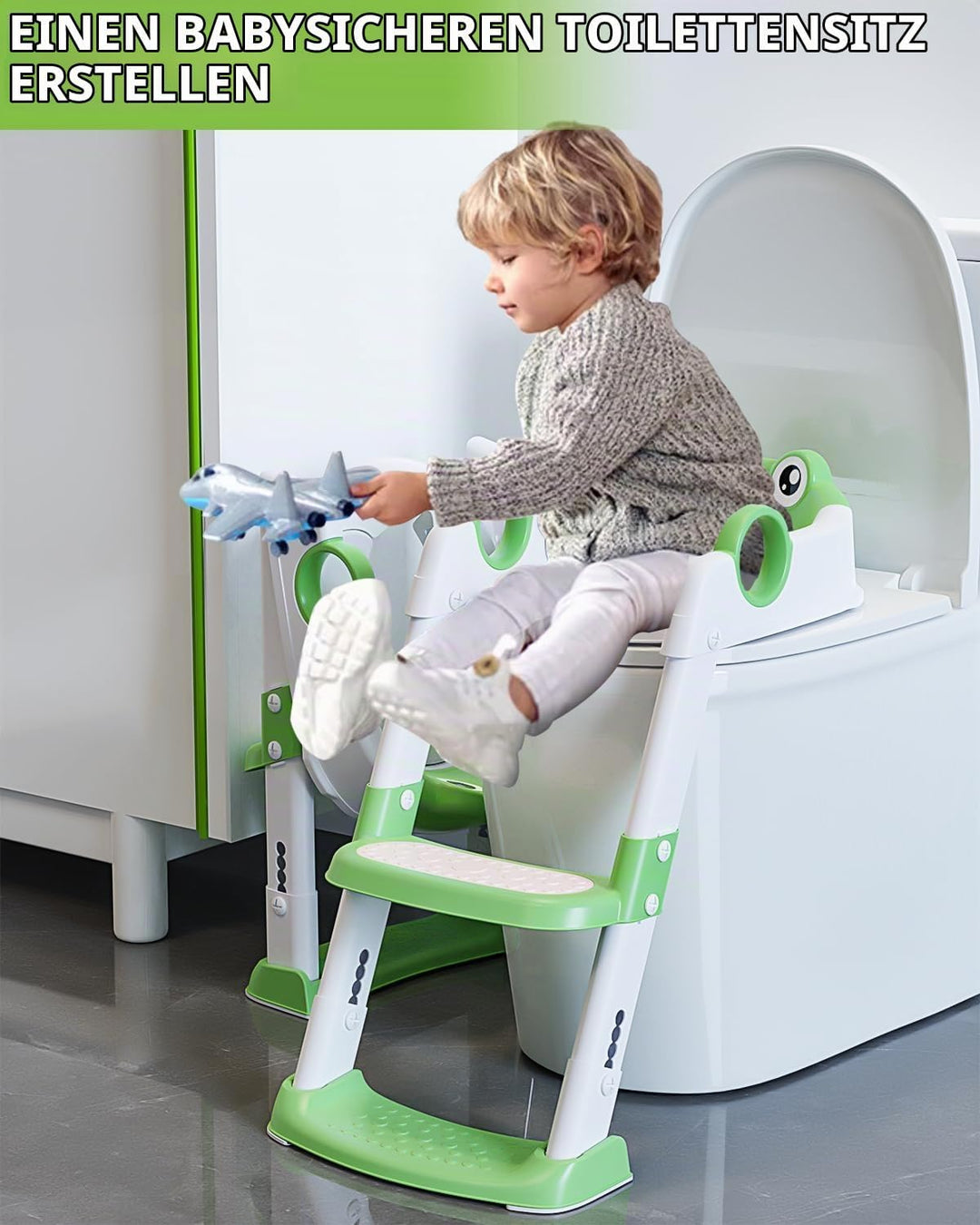 Toilettensitz Kinder mit Treppe, WC Sitz Kinder für Jungen und Mädchen, Höhenverstellbar und Klappba