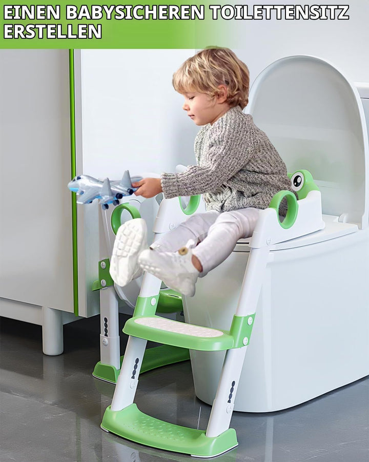Toilettensitz Kinder mit Treppe, WC Sitz Kinder für Jungen und Mädchen, Höhenverstellbar und Klappba