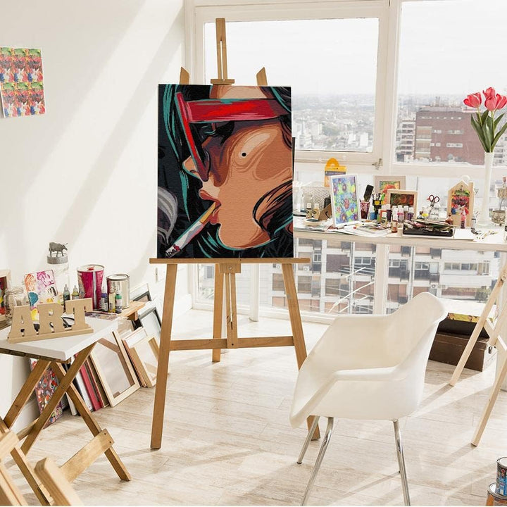 Artnapi Malen nach Zahlen Erwachsene mit Rahmen | DIY Handgemalt | Mädchen mit Zigarette | Kit für A