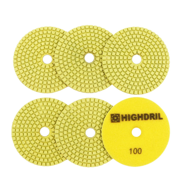 Nasse Diamant Polierscheibe - HIGHDRIL 6 Stück 100MM #100 diamant schleifpad für Granit, Marmor, Ker