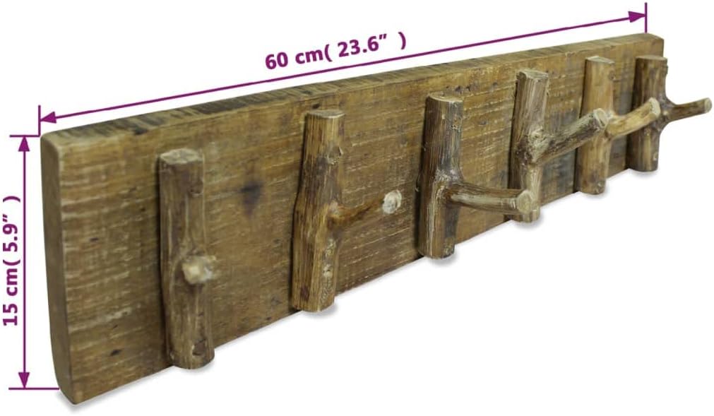 Hothingwell Garderobenständer aus Auffangholz, 60 x 15 cm, 6 Haken | Massive handgefertigte Vintage