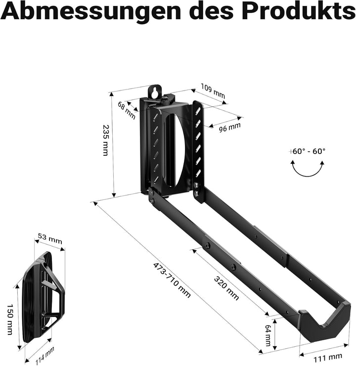 Wiltec Fahrrad Wandhalterung 11,8 x 30,7-34 x 43,8-62,5 cm bis 35 kg, Fahrradhalterung universell, f