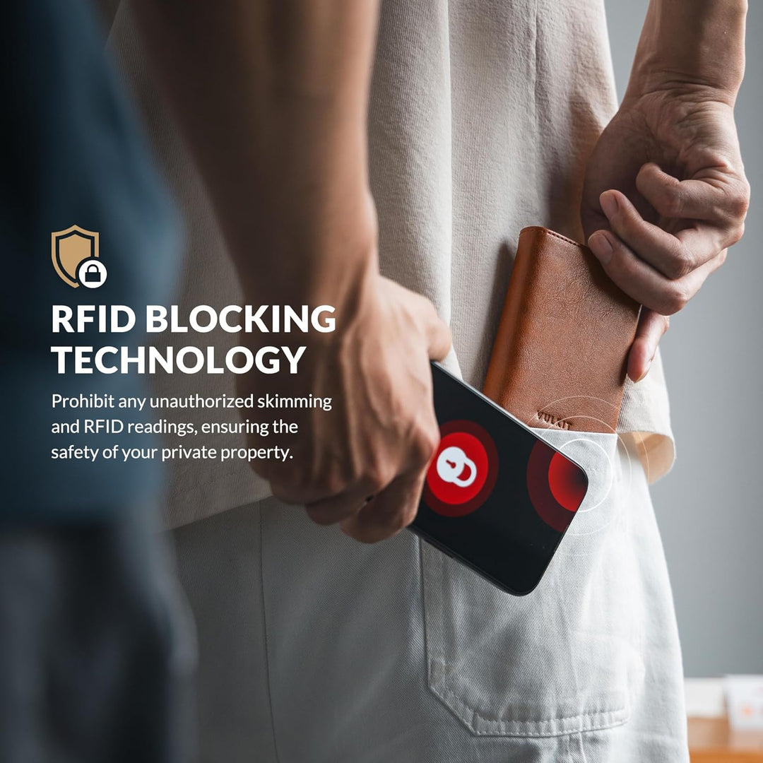 VULKIT Kreditkartenetui RFID-blockierende Pop-Up-Kartentasche aus Echtem Leder mit Geldscheinfach, A
