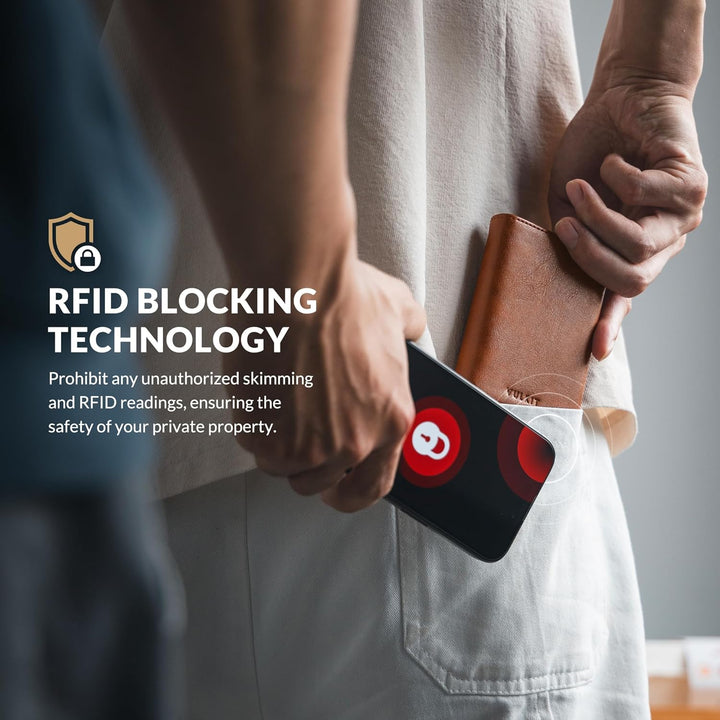 VULKIT Kreditkartenetui RFID-blockierende Pop-Up-Kartentasche aus Echtem Leder mit Geldscheinfach, A