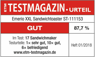 Emerio XXL Sandwich Toaster, für alle Toastgrössen geeignet, 4x grosse Muschelform, kein Auslaufen,