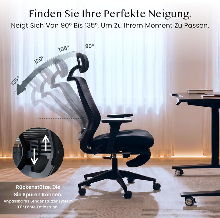 FLEXISPOT Ergonomischer Bürostuhl Foldex, Klappbarer Bürostuhl für Kleine Räume mit Lendenwirbelstüt