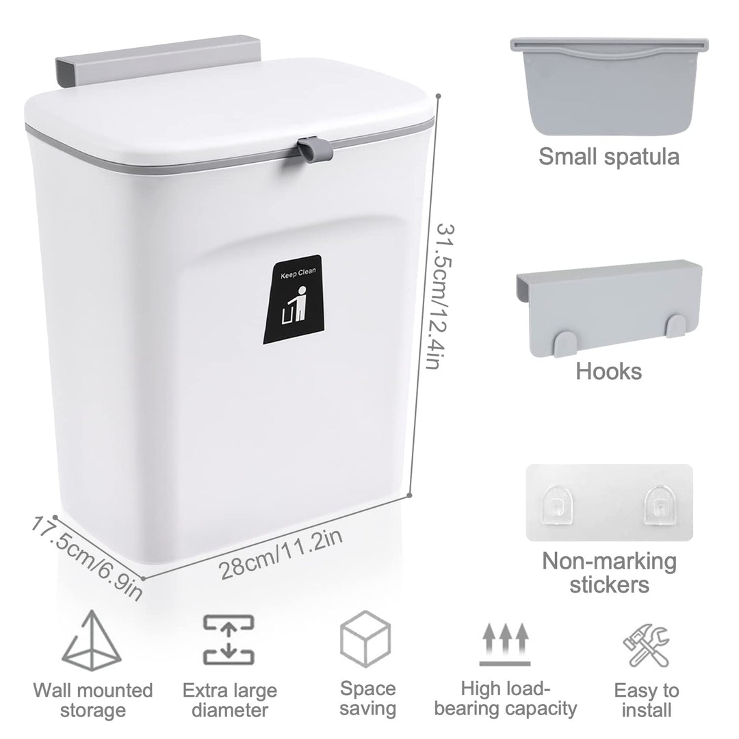Mülleimer Hängend mit Deckel, 9L Biomülleimer Küche, Badmülleimer Wandhängend,Hängender-mülleimer mi