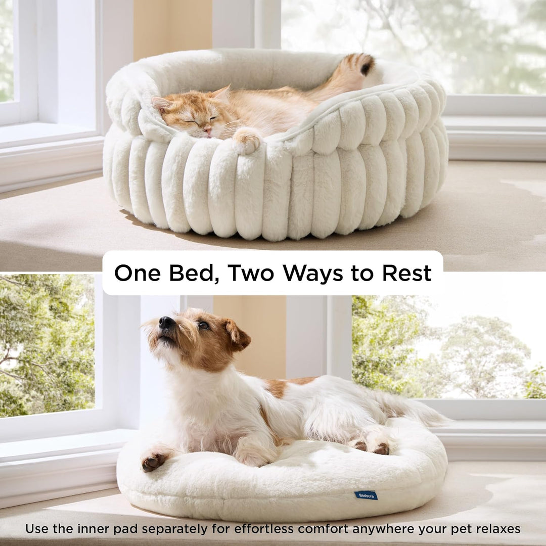 BEDSURE Flauschiges Katzenbett für Wohnungskatzen - 51 x 51 cm kleines rundes Katzenbett, waschbares