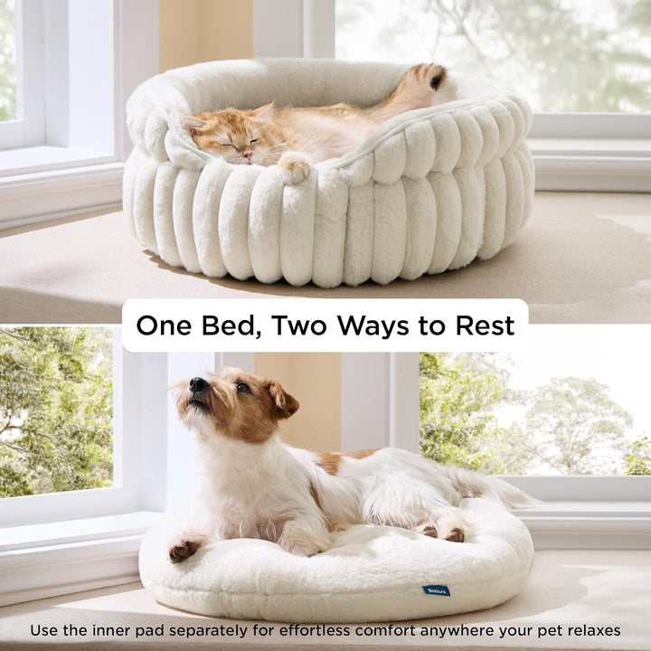 BEDSURE Flauschiges Katzenbett für Wohnungskatzen - 51 x 51 cm kleines rundes Katzenbett, waschbares