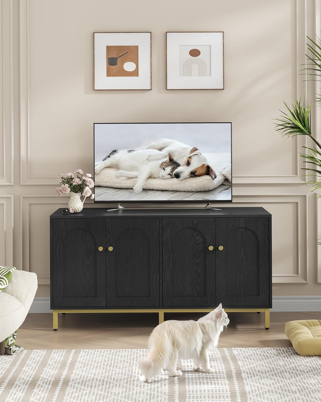 Hzuaneri Katzenschrank für 2 Katzen, 119cm Versteckte Katzentoilettenmöbel, Hölzernes Haustierhaus,