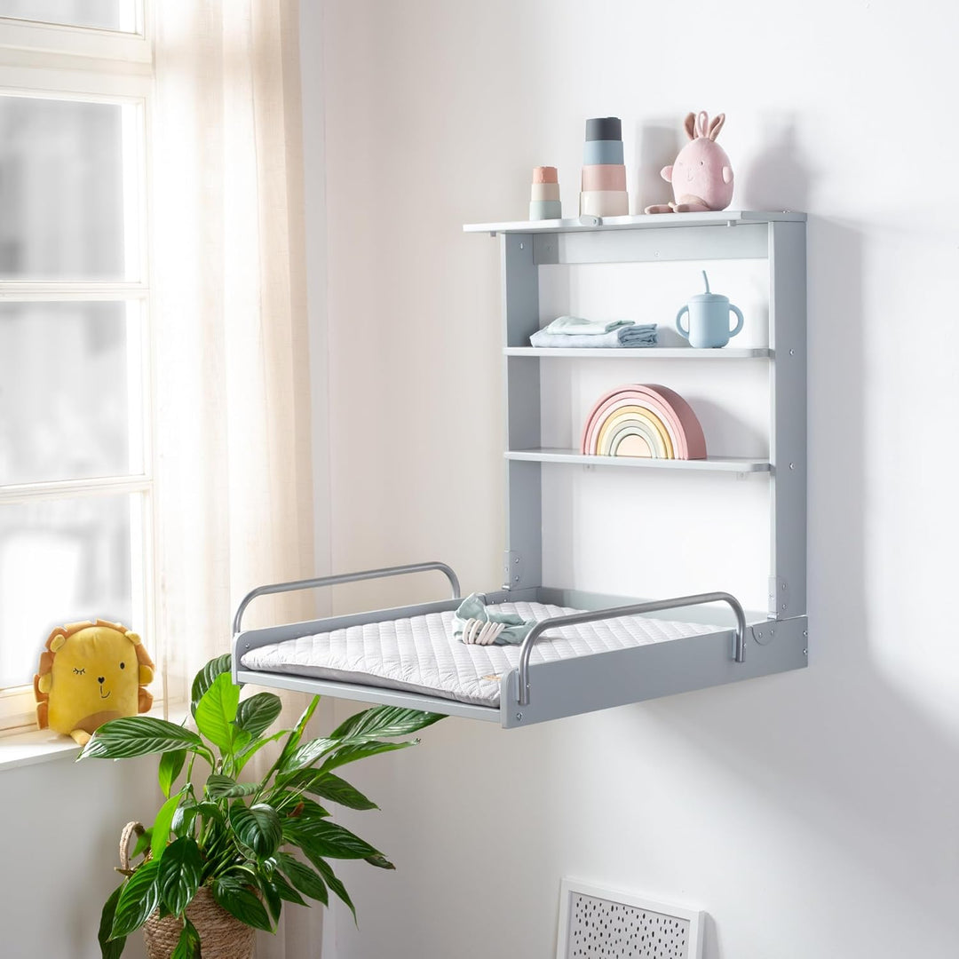roba Wandwickelregal + Wickelauflage roba Style grau - Klappbar & platzsparendes Wickelregal zur Wan