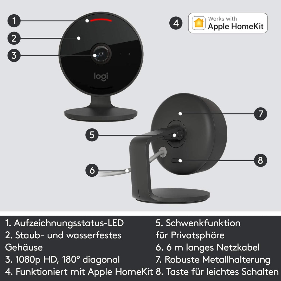 Logitech Circle View - wetterfeste kabelgebundene Überwachungskamera für zu Hause, 180° Weitwinkel,