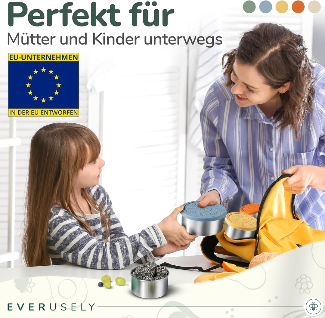 Everusely – Brotdose aus rostfreiem Stahl, auslaufsicher, mit Deckel – 5er-Set, Muted Collection – L