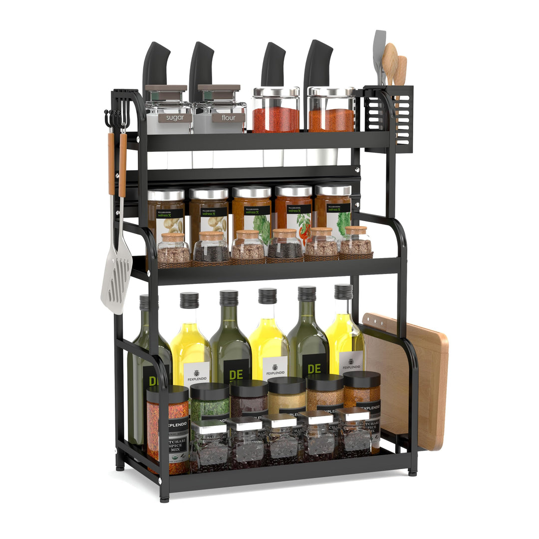 FEXPLENDID spices organizer, küchenregal arbeitsplatte, 63x49x22.5cm, Stahl, gewürz organizer, küche