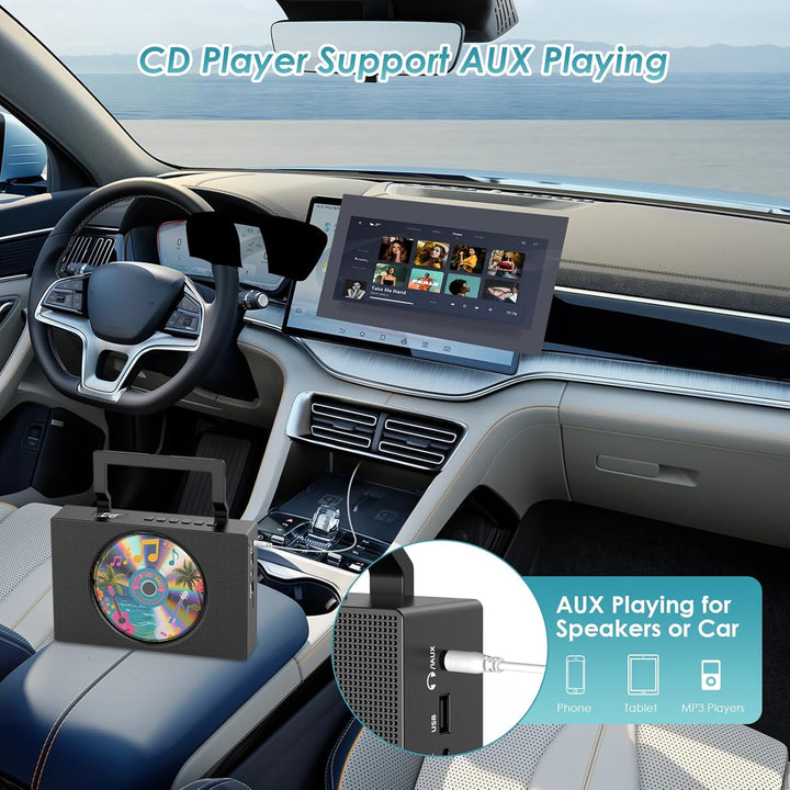 Gueray Radio mit CD Player Tragbar CD-Player Kinder Discman mit Bluetooth Lautsprecher Anzeige Unter