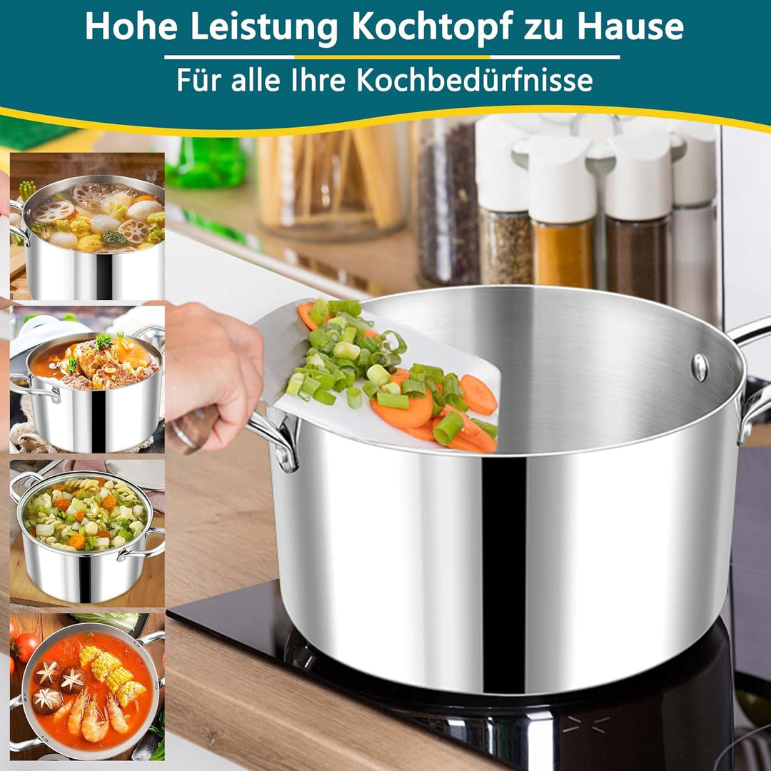Joyfair Kochtopf, 22cm Premium 3-Lagiger Edelstahl Nudeltopf mit Glasdeckel, 5L Kochtopf Induktion S