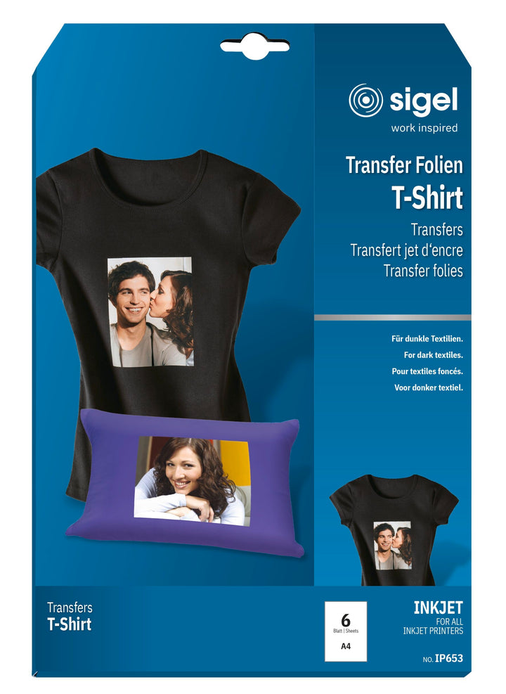SIGEL IP653 Transferpapier Transferfolie Bügelfolie für dunkle Textilien und Tintenstrahldrucker, 6