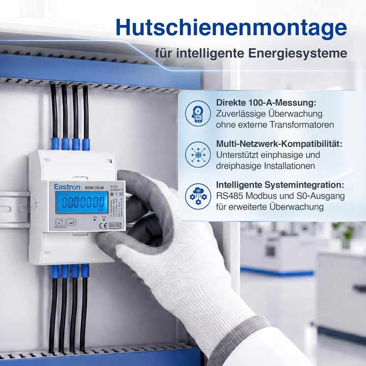 3-Phasen Zweirichtungs-Drehstromzähler [SDM72DM-V2] mit RS485 Modbus, S0-Impulsausgang und LCD-Displ
