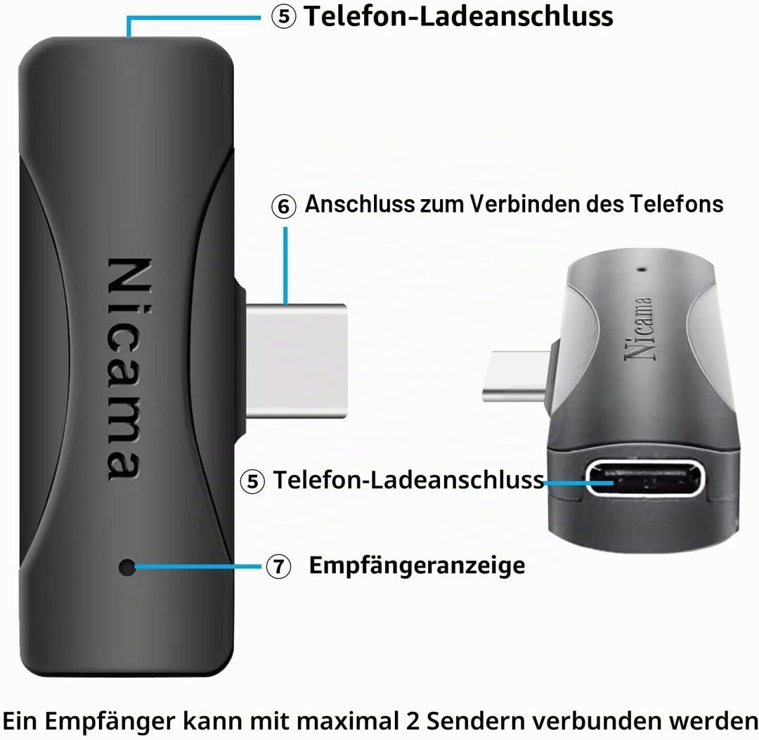 Nicama AS12 USB C Kabelloses Lavalier Mikrofon,Kondensator Ansteck Revers Mikrofon für iPhone 15 16