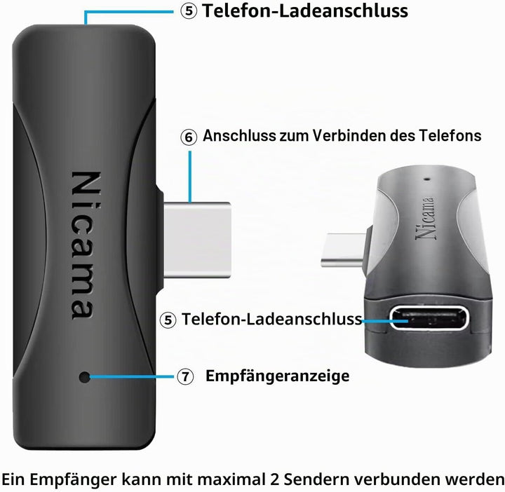 Nicama AS12 USB C Kabelloses Lavalier Mikrofon,Kondensator Ansteck Revers Mikrofon für iPhone 15 16