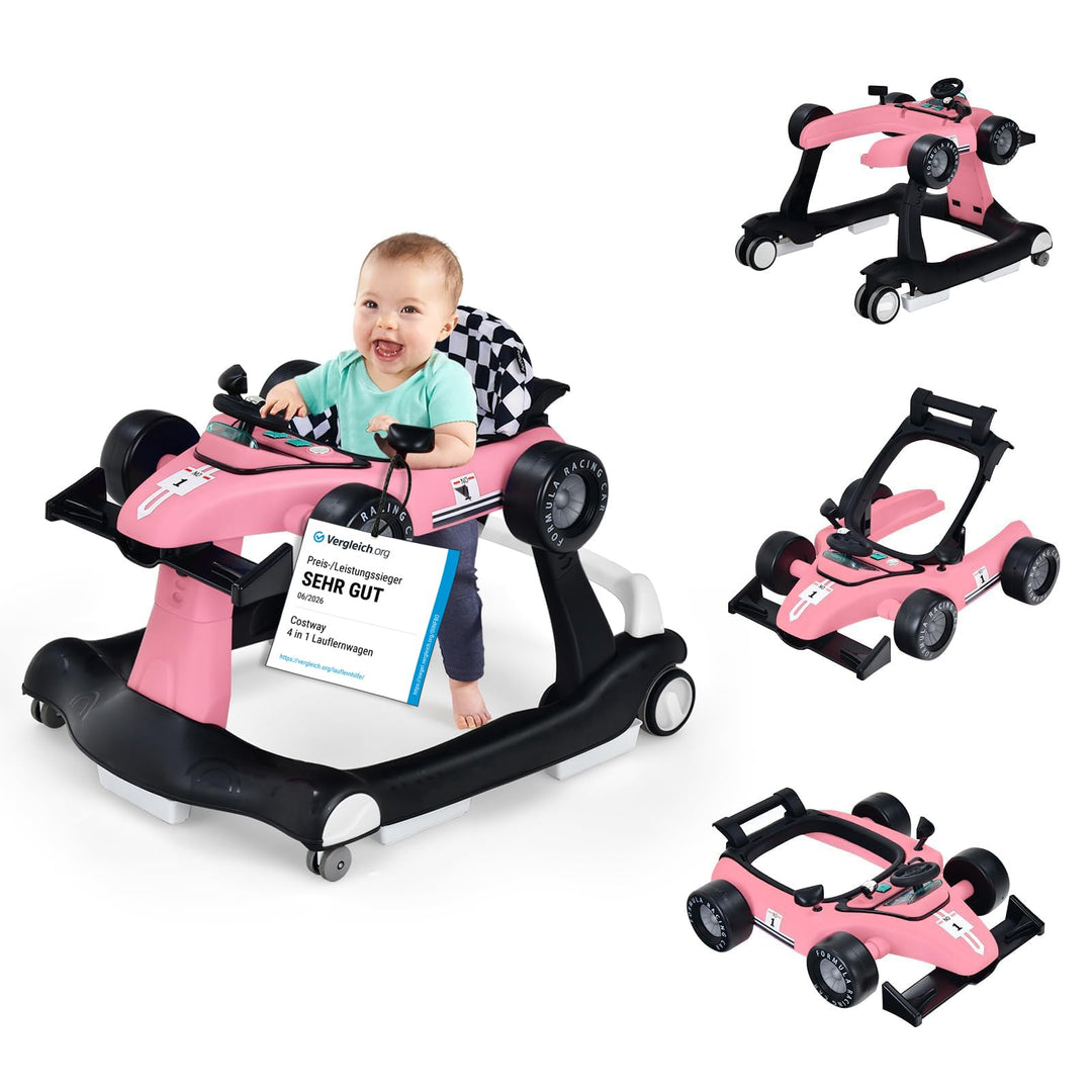 COSTWAY 4 in 1 Lauflernhilfe, Lauflernwagen klappbar mit einstellbarer Höhe & Geschwindigkeit, Baby