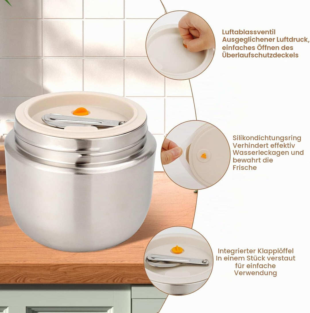 Thermobehälter für Essen 1200ml, Essensbehälter, Silber, Silber