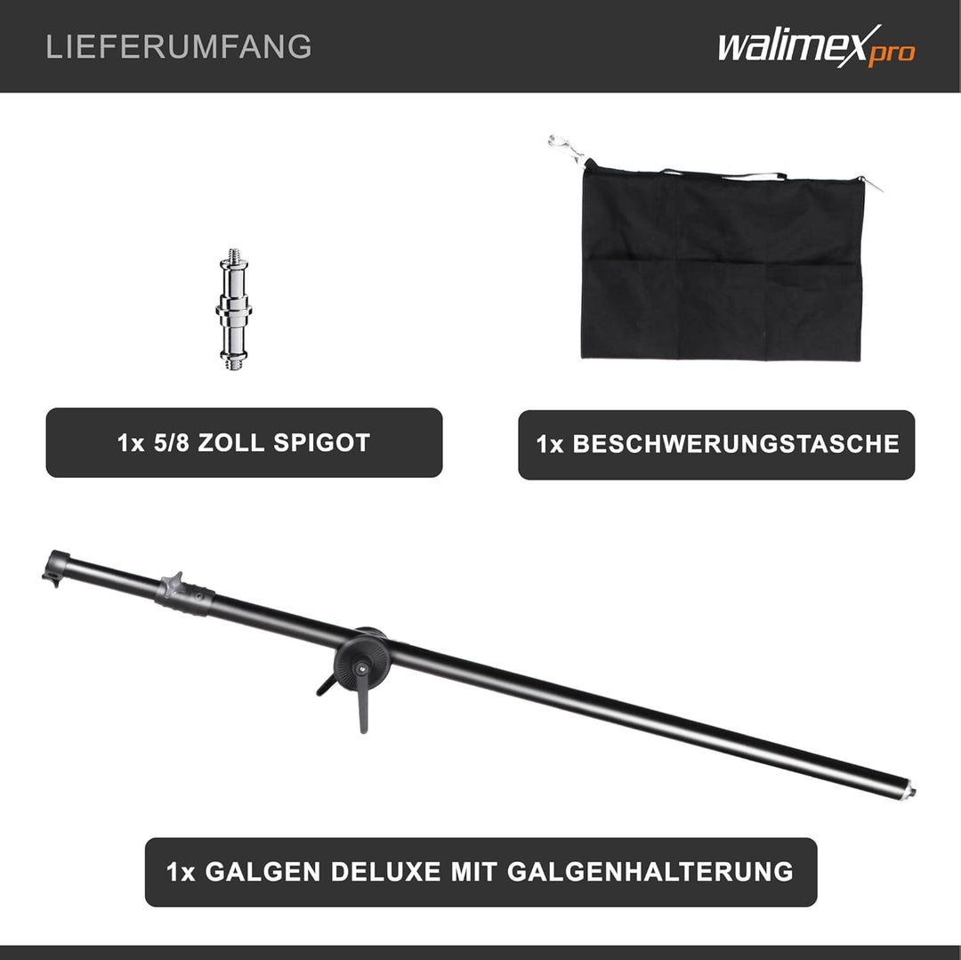Walimex Galgen mit Beschwerungstasche (120-220 cm), Schwarz Single, Single