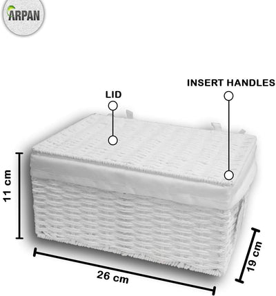 ARPAN Aufbewahrungskorb aus Papier, geflochten, mit weissem Stofffutter, weiss, Large, Meidum, Small