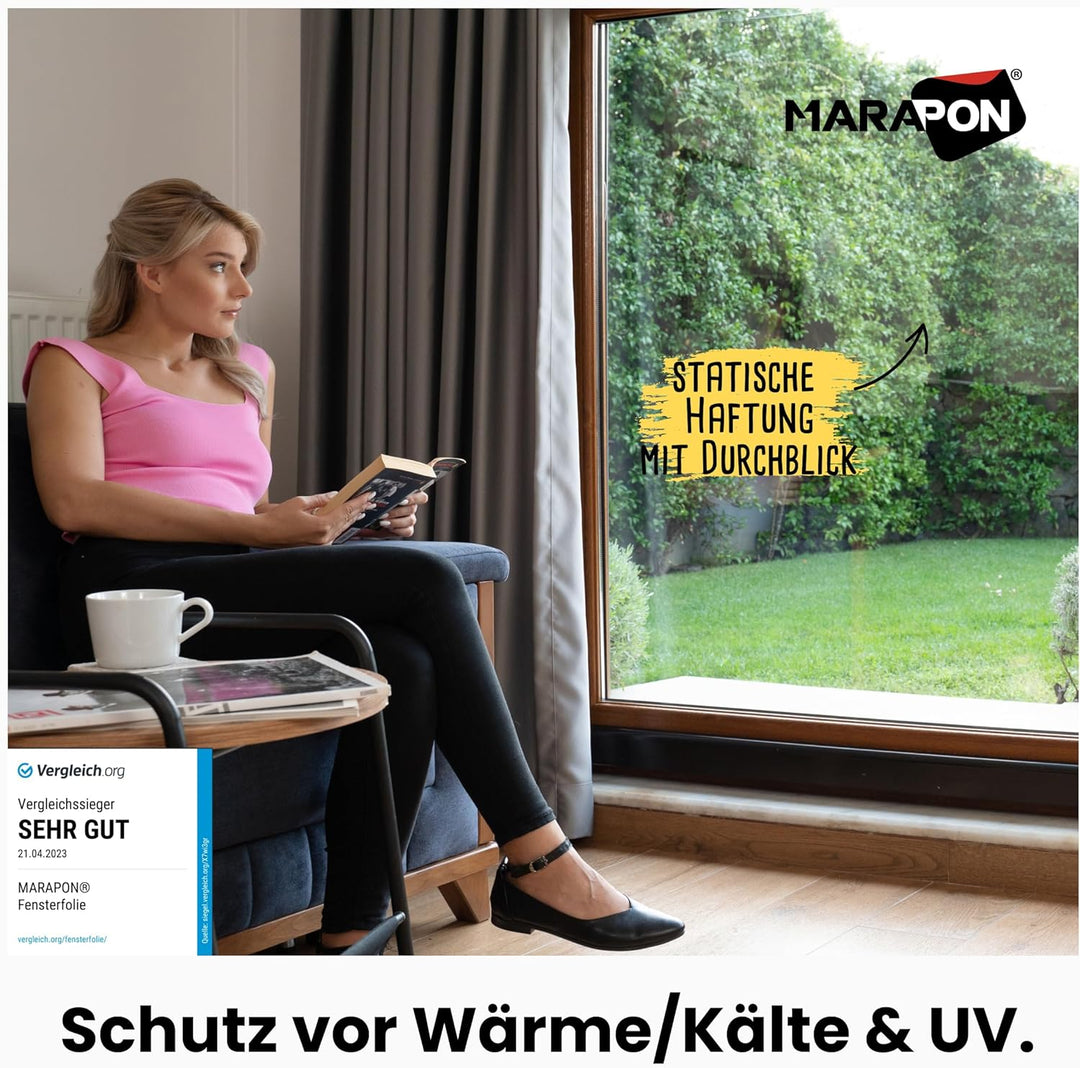 MARAPON® Sonnenschutzfolie Fenster innen [75x400 cm] Fensterfolie Sonnenschutz von innen durchsichti