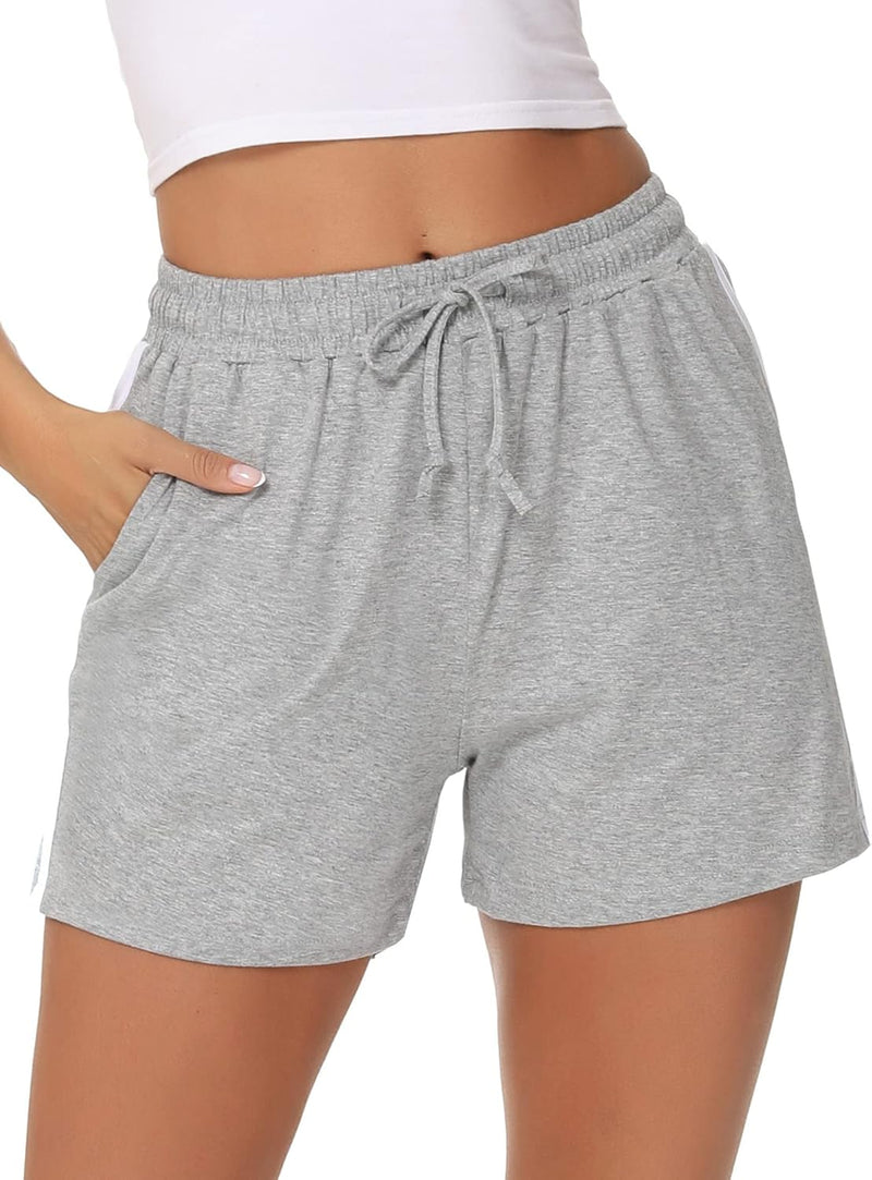 Litherday Shorts Damen Sportshorts Kurz Hosen Streifen Jogginghose Sommer Traininghose mit Taschen E