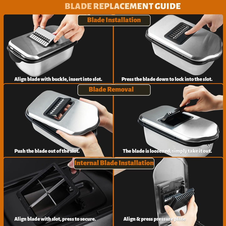Dicer Smart 9-in-1, Edelstahl Gemüseschneider Und Mandoline Gemüsehobel Set (11 Teile), Julienne- un