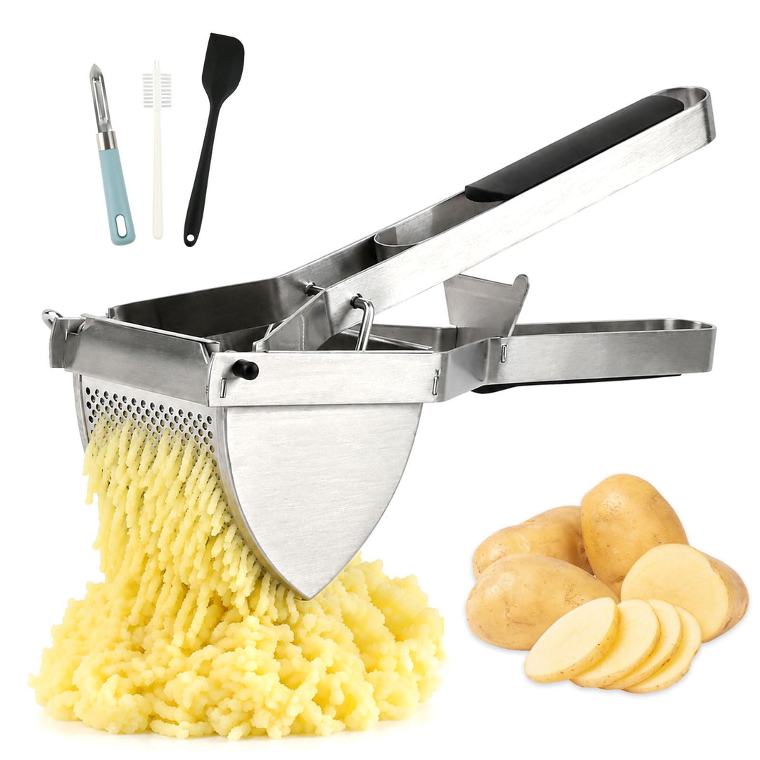 Kartoffelstampfer Edelstahl Set – Kartoffelpresse mit 650ml Fassungsvermögen, inkl. Schäler, Reinigu