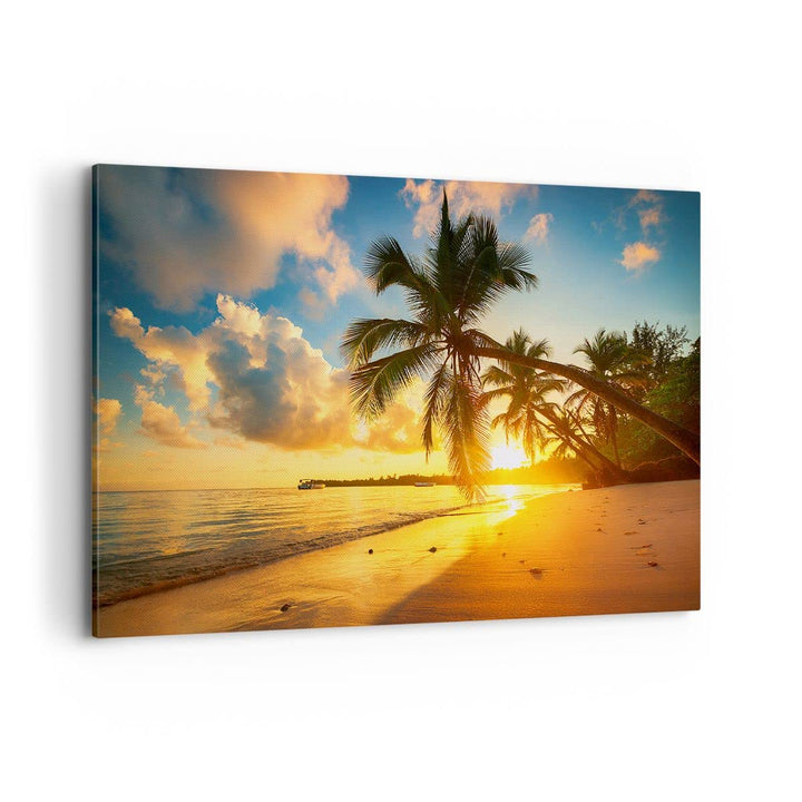 Bilder auf Leinwand 100x70cm Leinwandbild mit Rahmen Meer Strand Palme Gross Wanddeko Bild Schlafzim