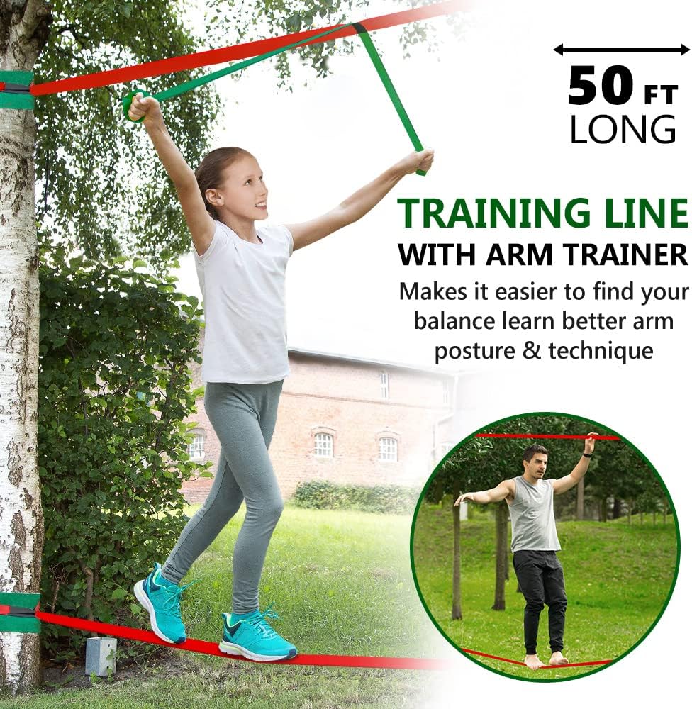 Ninja Warrior Hindernisparcours für Kinder - 15m×2 Ninja Slackline und 10 langlebige Hindernisse - O