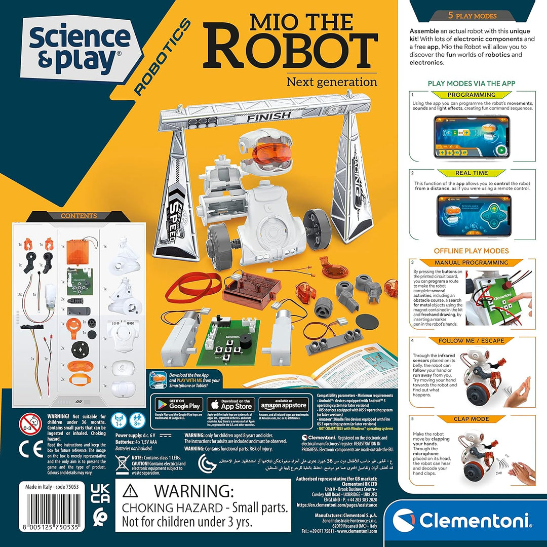 Clementoni 【Science & Play Mio Roboter】 Interaktiver STEM-Lernroboter mit App, Hindernisvermeidung &