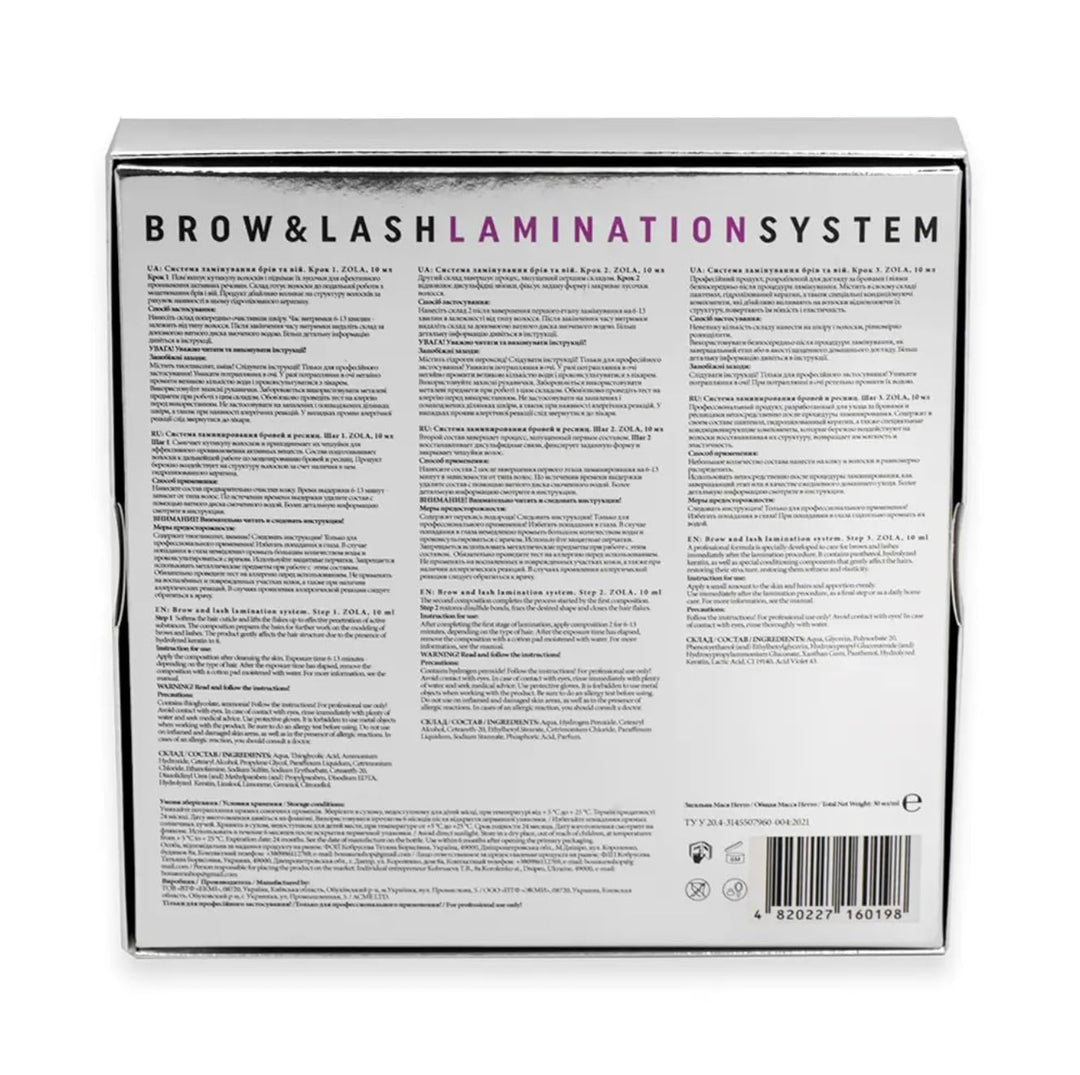 Zola Brow&Lash Laminiersystem Augenbrauen &Lash Lamination System, Nr. 1,2,3 a 10ml